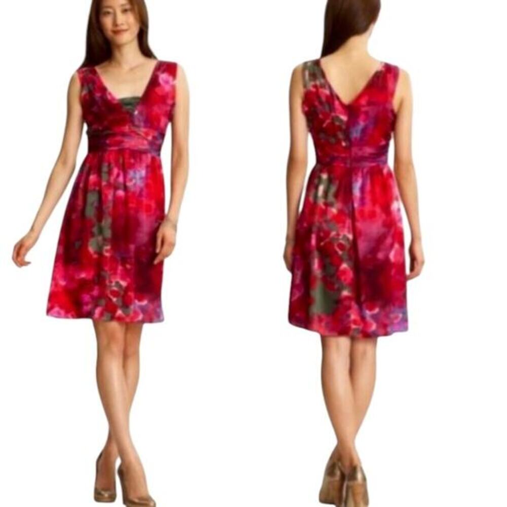 Banana‎ Republic Red Watercolor Silk Party Cocktail Mini Dress Size 0
